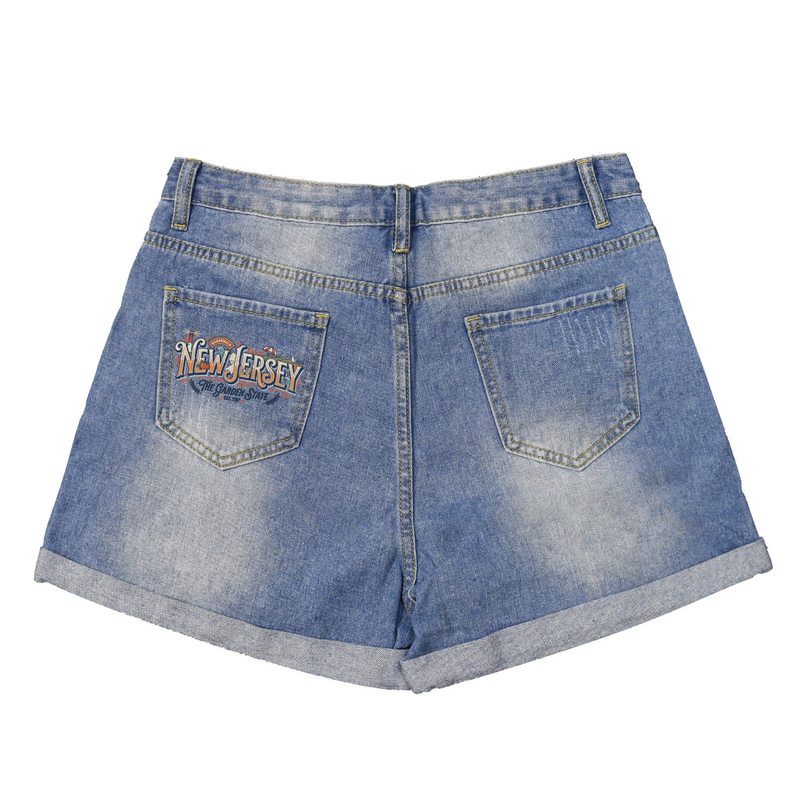 Light Wash New Jersey Garden State Denim Shorts - Pocket Print