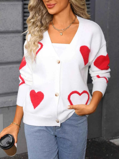 Valentine's Day Heart Cardigan - Knit Button-Up - Fashions Envy