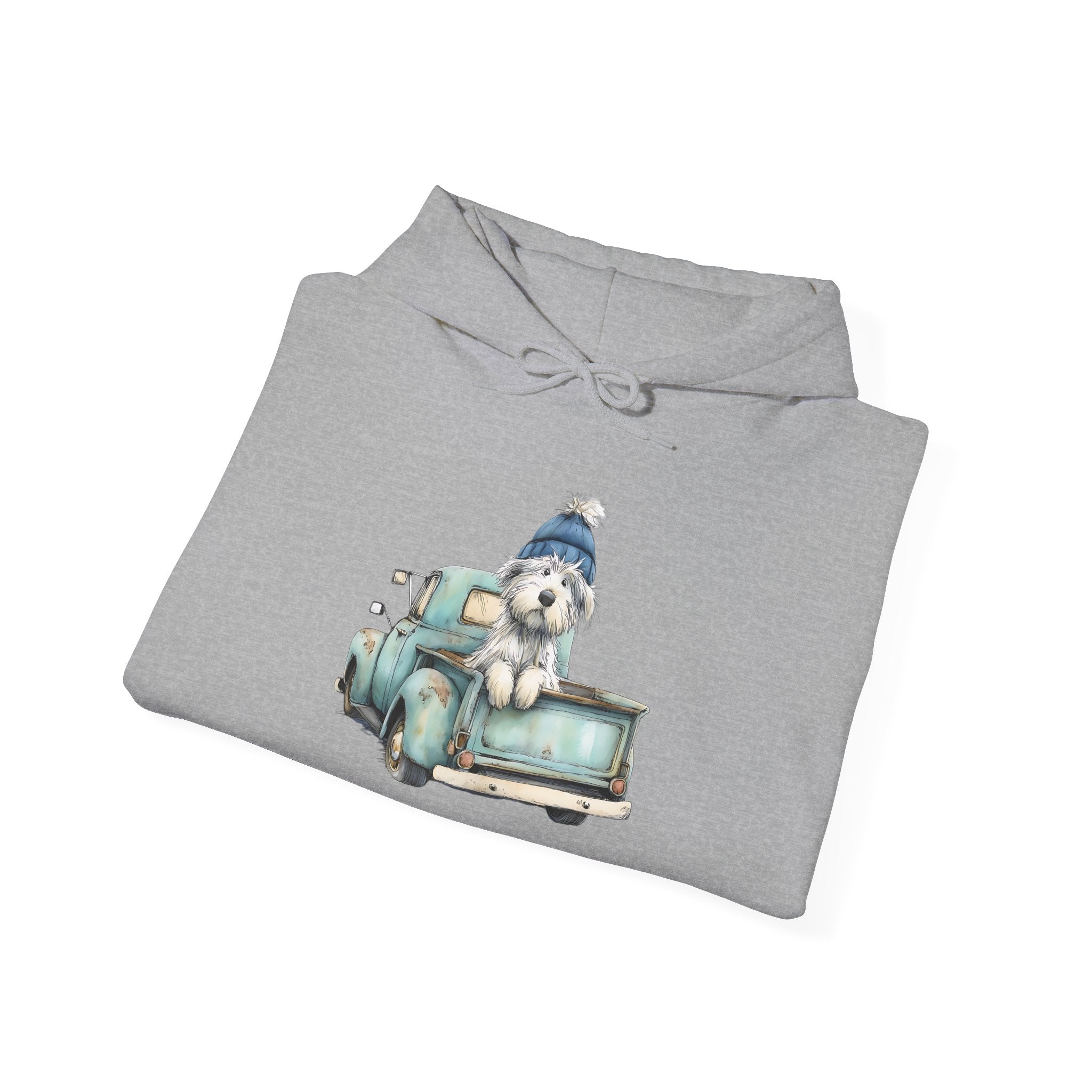 Vintage Truck Pup Hoodie - Cozy Winter Dog Lover Sweatshirt