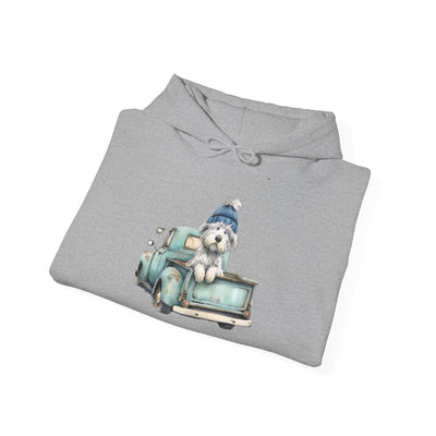 Vintage Truck Pup Hoodie - Cozy Winter Dog Lover Sweatshirt