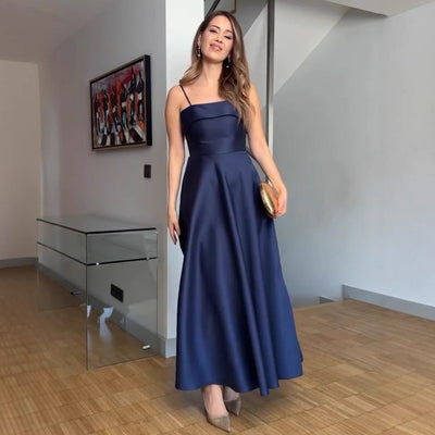 Satin Suspender Dress - Sleeveless Evening Gown - Fashions Envy
