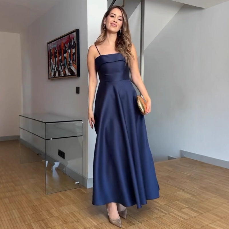 Satin Suspender Dress - Sleeveless Evening Gown - Fashions Envy