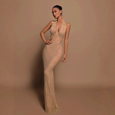 Sequined V-Neck Prom Dress - Sparkle Bodycon Gown