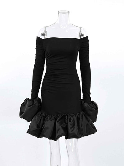 Off-Shoulder Mini Dress - Ruffle Hem Party Style