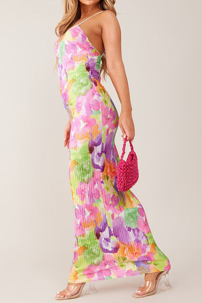 Backless Printed Maxi Cami Dress - Fashions Envy