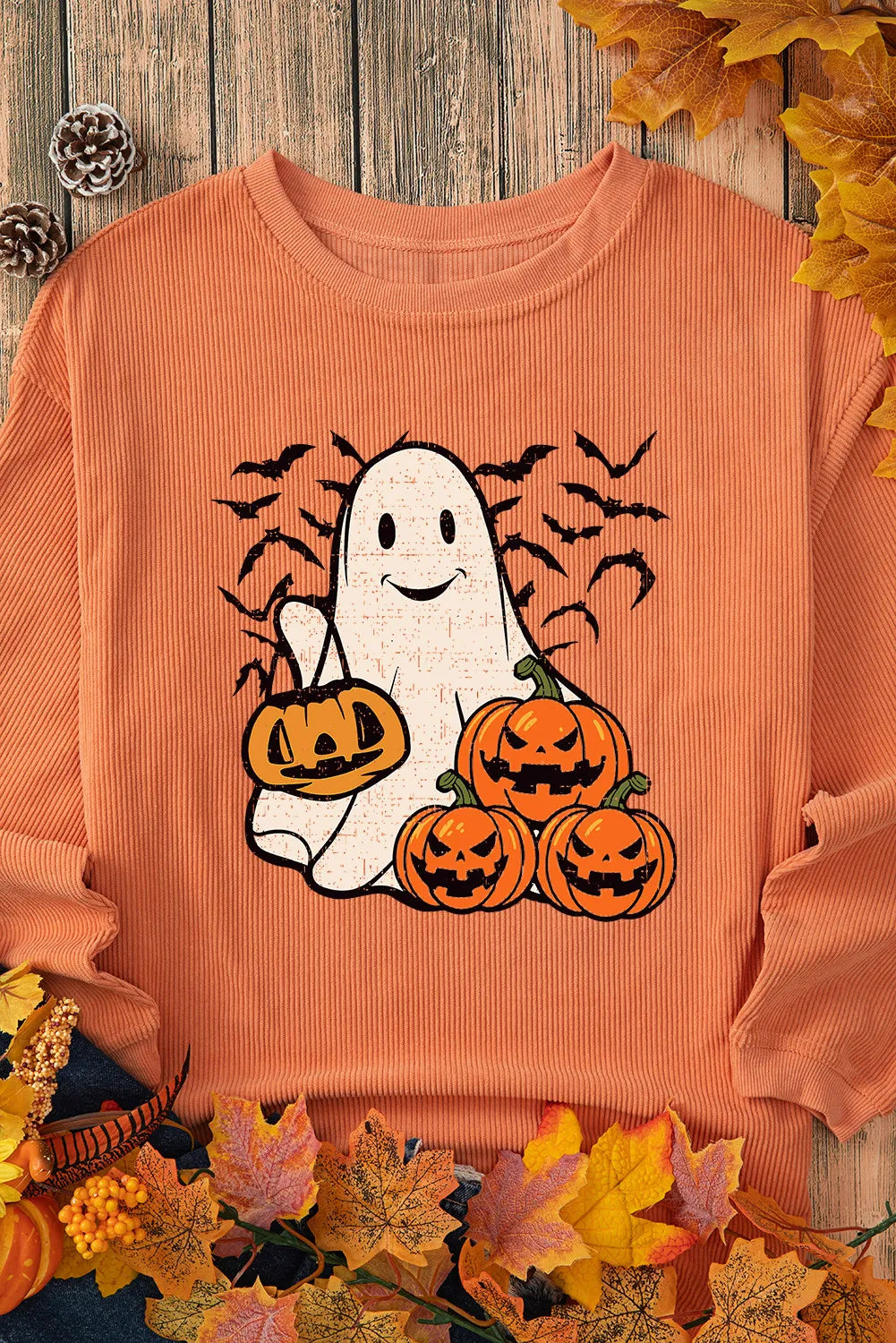 Jack-O'-Lantern Round Neck Long Sleeve Sweatshirt - Fashions Envy