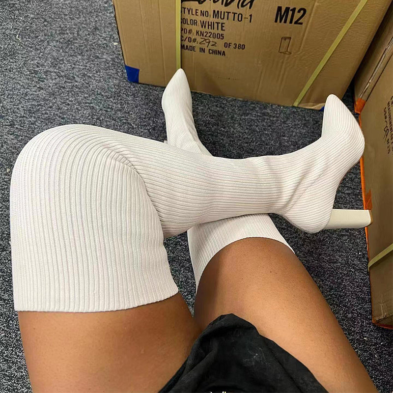 Over-the-Knee Boots - Pointed Toe High Heel Stretch