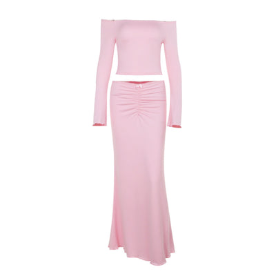 Two-Piece Skirt Set - One Shoulder Top Outfit