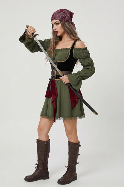 Halloween Pirate Costume Dress - Lace-Up Bodice and Belt