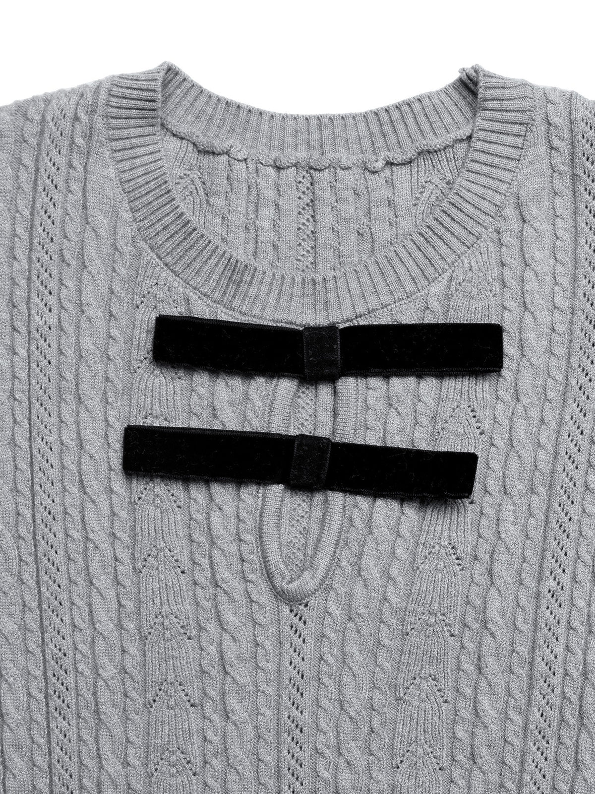 Cable-Knit Sweater Dress - Bow-Trimmed Keyhole Neckline