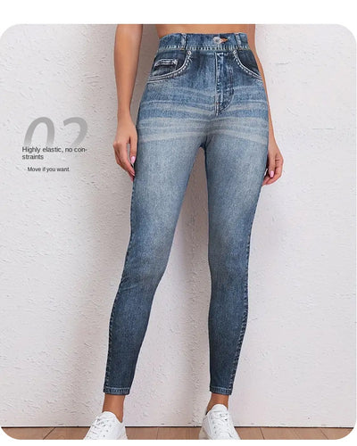 Denim Look Butt-Lifting Leggings - High Waist Full Length Jeggings