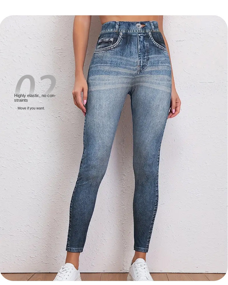 Denim Look Butt-Lifting Leggings - High Waist Full Length Jeggings