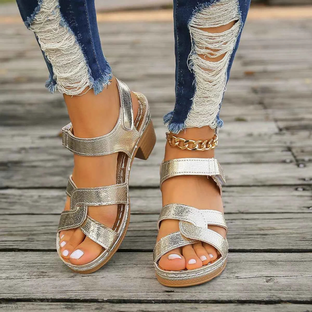 Open Toe Block Heel Sandals - Mid Height Elegant Style