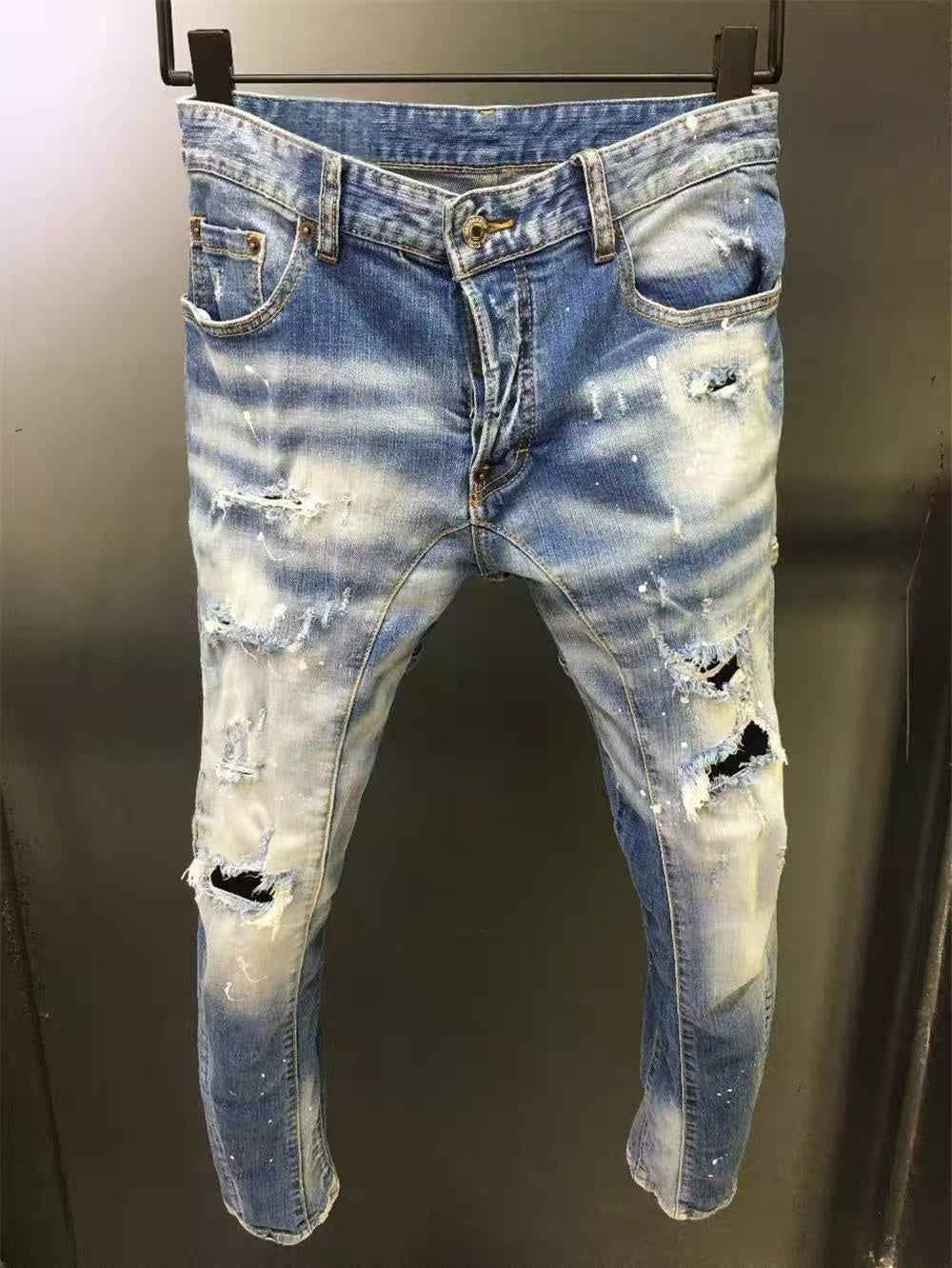 Men's Distressed Ripped Jeans - Stretchy Slim Straight Leg