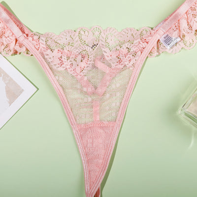 Lace Pink Lingerie Set - Heart Ring Corset and Thong