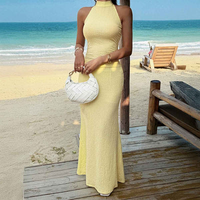 Casual Resort-Style Two-Piece Set - Sleeveless Choker Neck