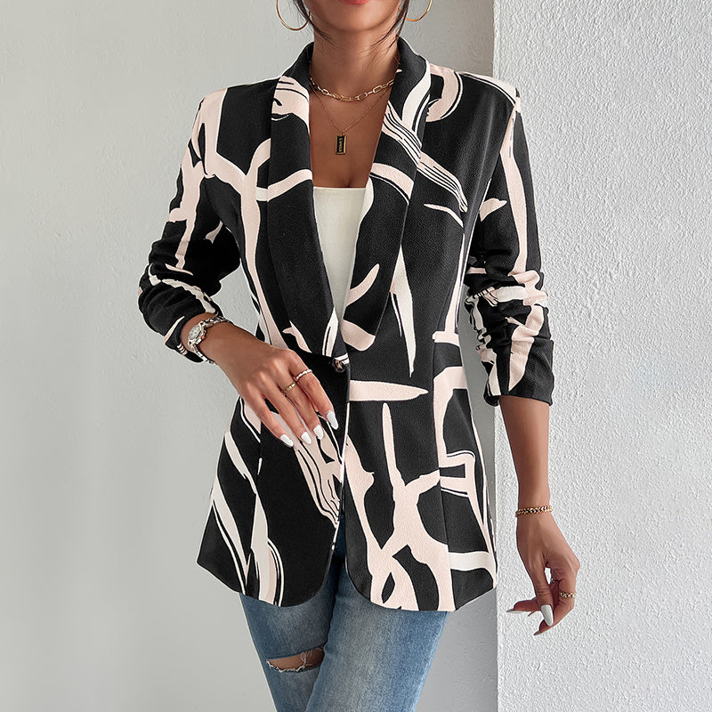 Abstract Print Blazer - Button Front Office Jacket - Fashions Envy