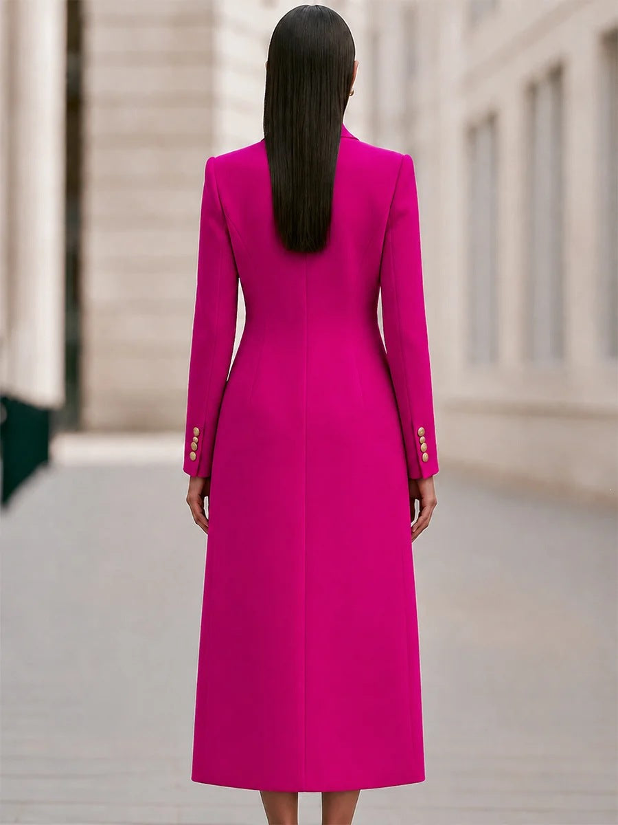 Coat And Knit Dress Set - Double-Breasted Belted Style