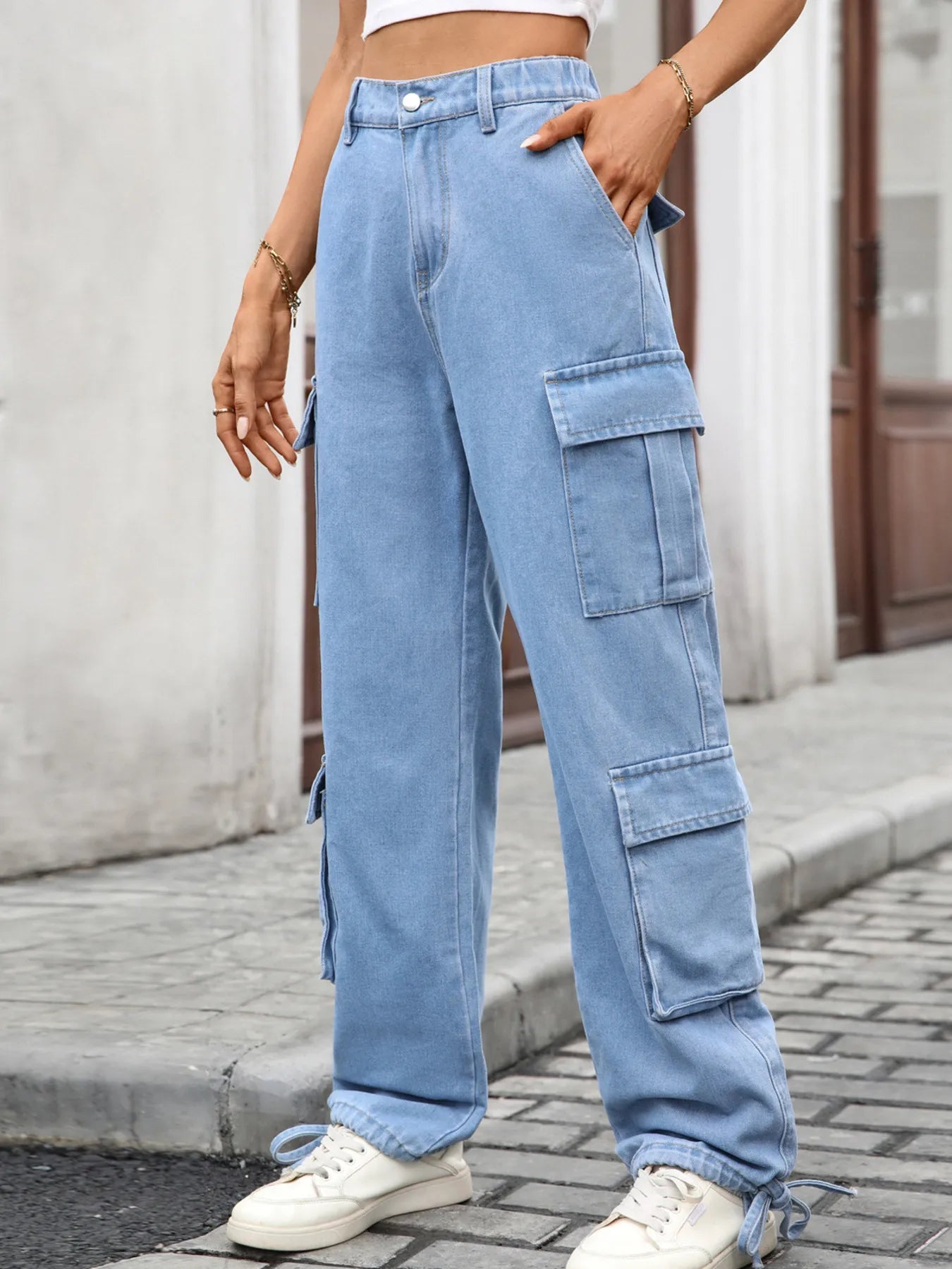 Casual Wide Leg Cargo Jeans - Relaxed Fit Denim - Fashions Envy
