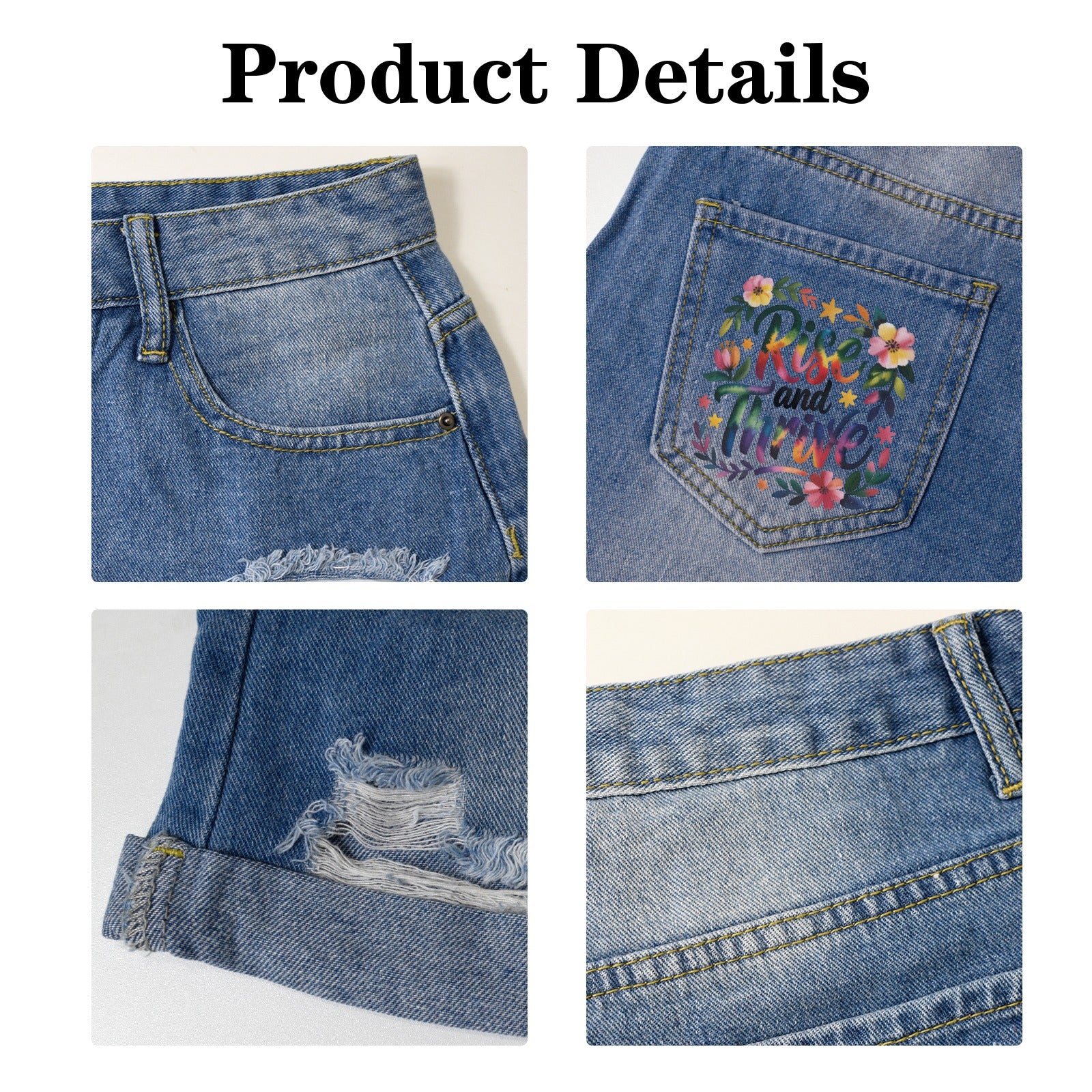 Light Wash Denim Shorts - Rise and Thrive Floral Pocket Print