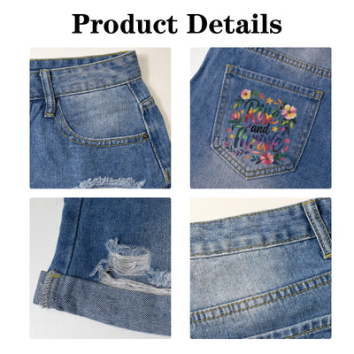 Light Wash Denim Shorts - Rise and Thrive Floral Pocket Print