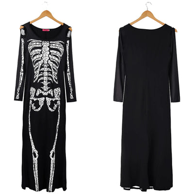 Black Skeleton Print Maxi Dress - Cold Shoulder Gown