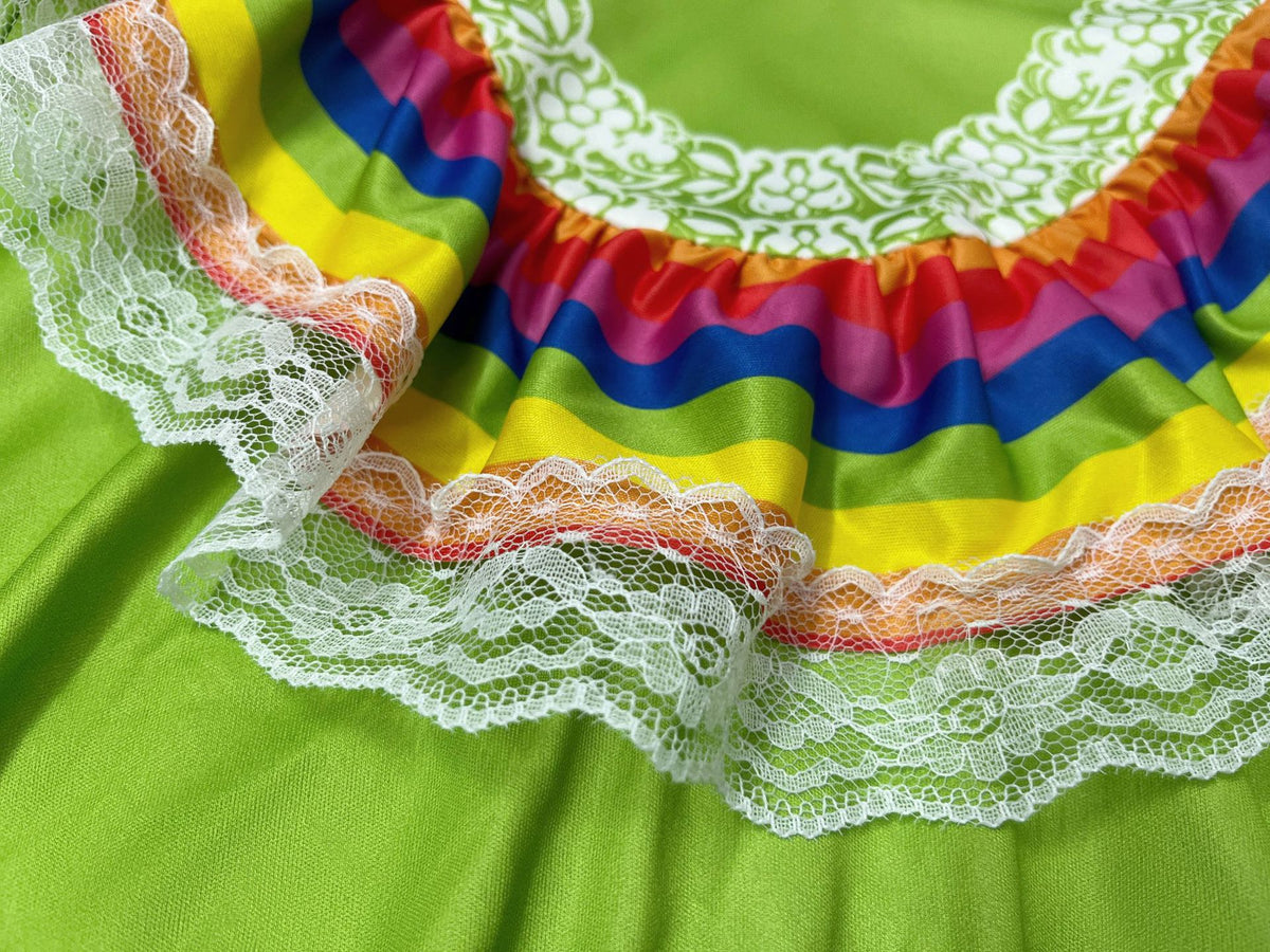 Folkloric Maxi Skirt Costume Dress - Rainbow Stripe Ruffle Hem
