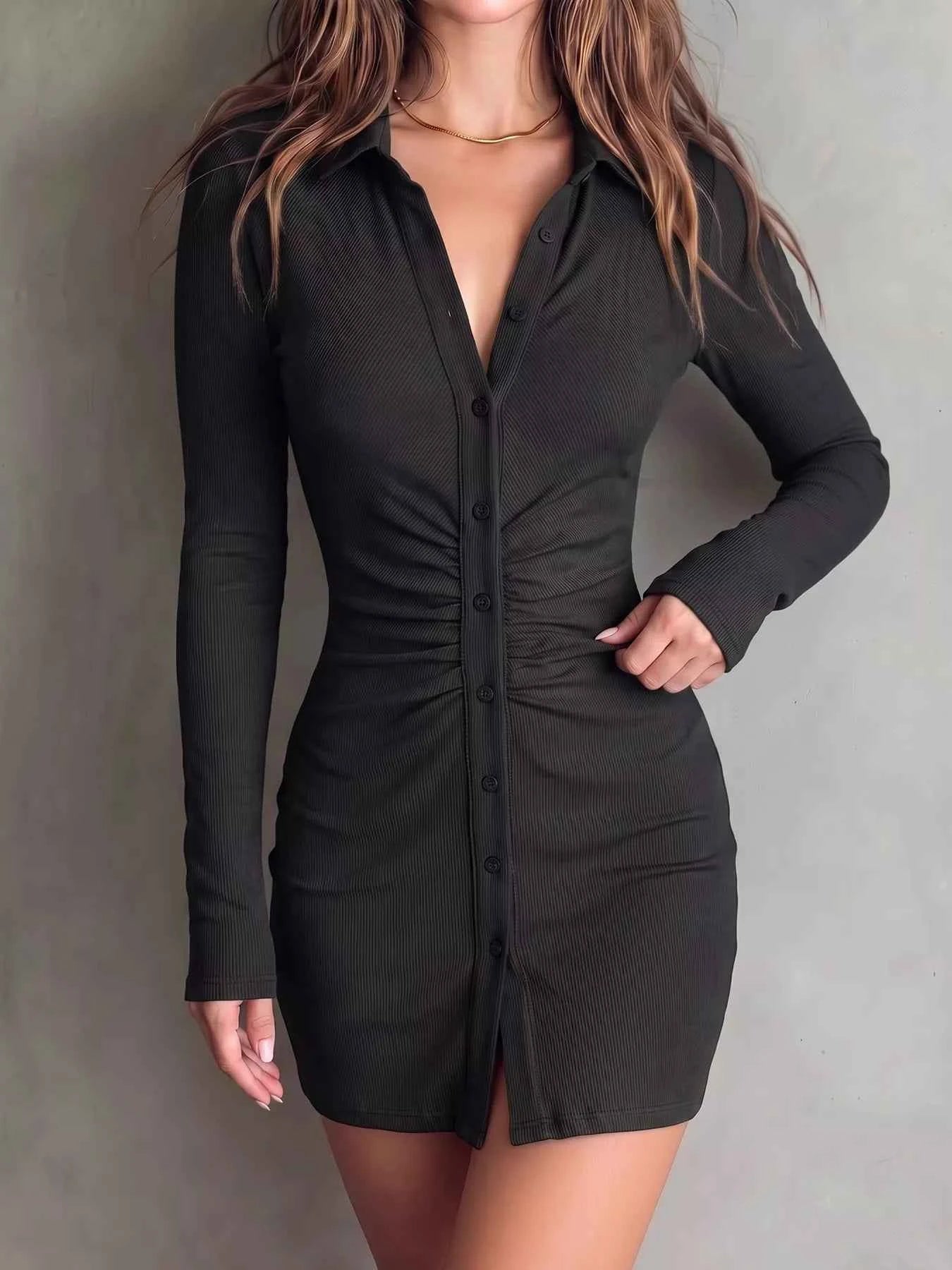 button down dress bodycon Ribbed Button-Down Mini - Ruched Waist Brought to you in