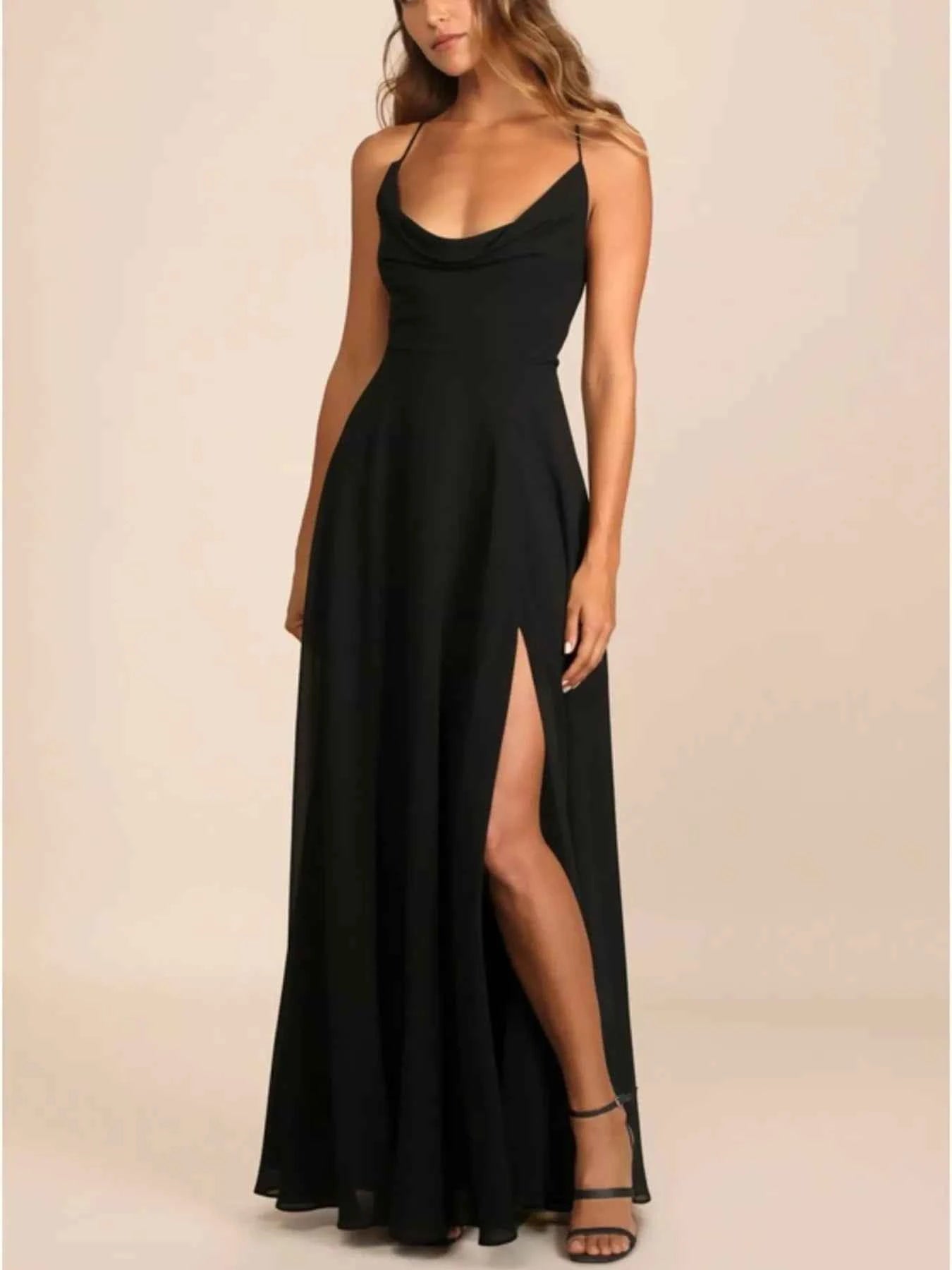 Slit Maxi Dress - Lace-Up Backless Gown