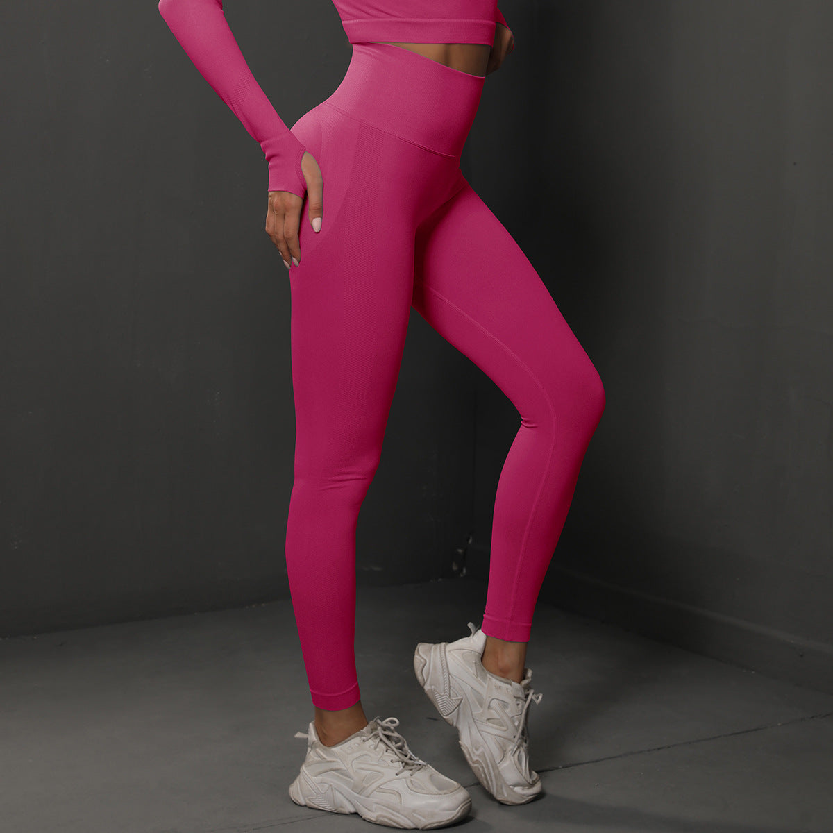 High Waist Workout Leggings - Ribbed Waistband and Ankle Fit