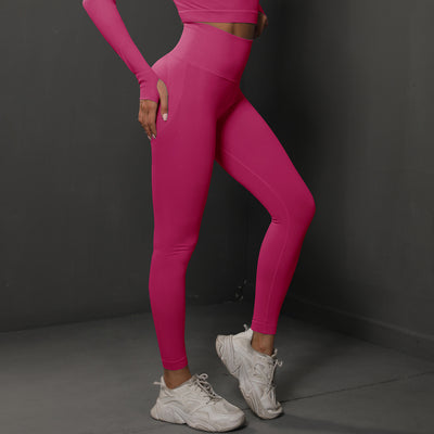 High Waist Workout Leggings - Ribbed Waistband and Ankle Fit