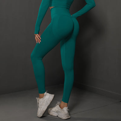 High Waist Workout Leggings - Ribbed Waistband and Ankle Fit