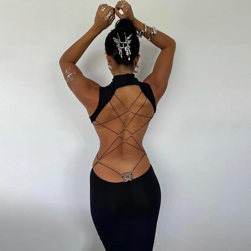 Strappy Back Maxi Dress - Backless Bodycon Evening Gown