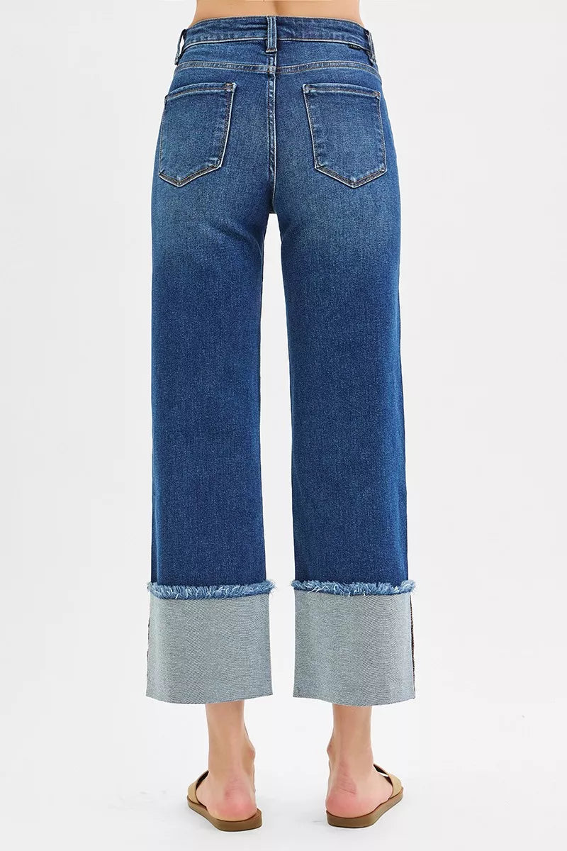 RISEN Full Size Mid Rise Crop Wide Wide Cuffed Jeans Plus Size - Fashions Envy