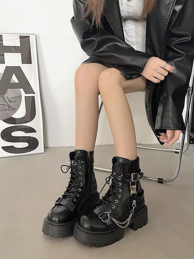 Martin Boots - Black Thick Sole Mid-Calf Platform