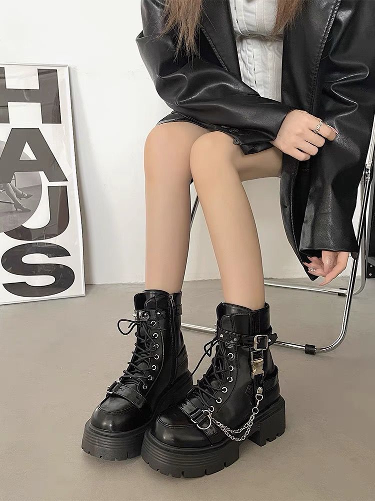 Martin Boots - Black Thick Sole Mid-Calf Platform