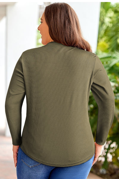 Green Plus Size Ribbed Mock Neck Peek-A-Boo Cut Out Top