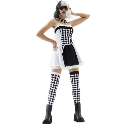 Harlequin Jester Costume Set - Diamond Corset with Bells