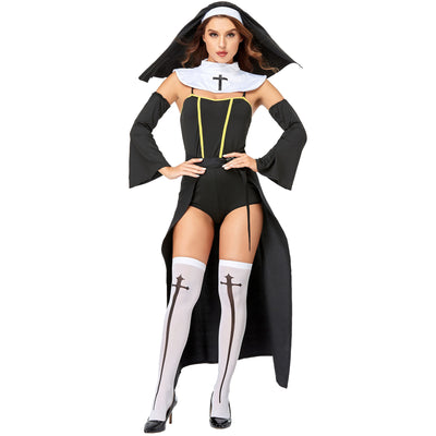 Dark Nun Halloween Costume - Cross Jumpsuit Cape Skirt Set