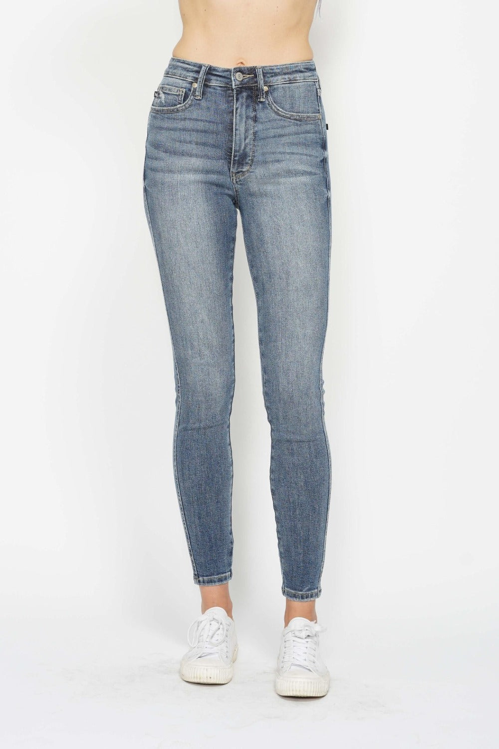 Judy Blue Full Size Tummy Control Contrast Wash Skinny Jeans - Fashions Envy