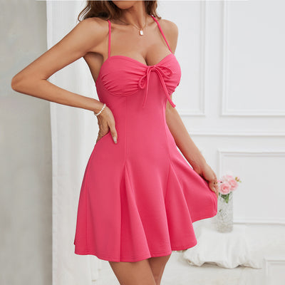 European and American sexy style hanging neck dress pleated short skirt for women