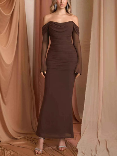 Off-Shoulder Ruched Mermaid Maxi Dress
