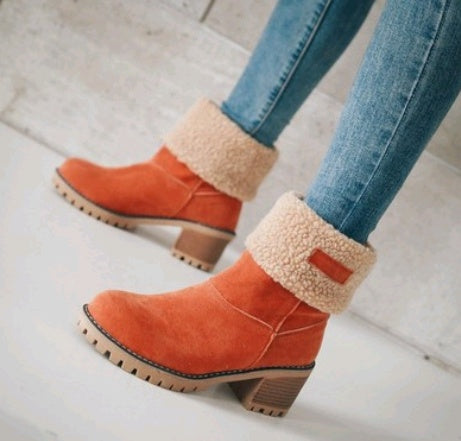 Suede Snow Boots - Mid-Tube Waterproof Platform
