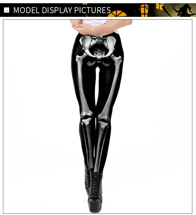 Black Skeleton Bone Leggings - 3D Print High Waist Tights