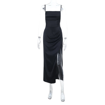 Satin Evening Dress - Slit Leg Gown - Fashions Envy