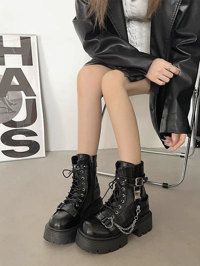 Martin Boots - Black Thick Sole Mid-Calf Platform