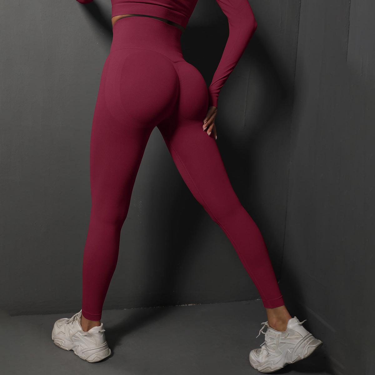 High Waist Workout Leggings - Ribbed Waistband and Ankle Fit