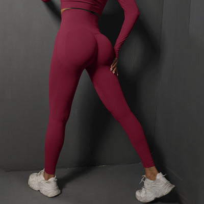 High Waist Workout Leggings - Ribbed Waistband and Ankle Fit