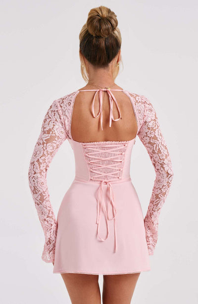 Lace Mini Dress - Long Sleeve Backless Party Dress