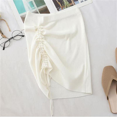 High Waist Knit Skirt - Ribbed Stretch Bodycon Mini